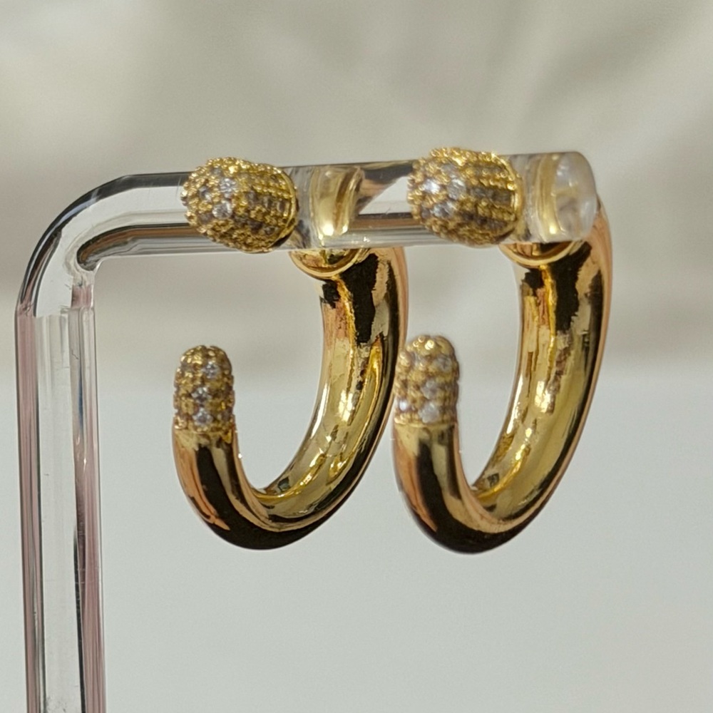 UNIQUE Pave Crystal Encrusted Front Back Earrings Gold Clear AU21